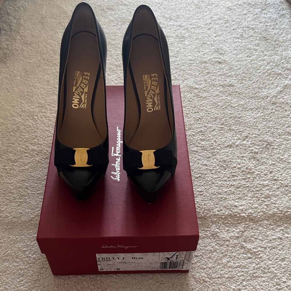Salvatore Ferragamo Black Heels with Gold Accent